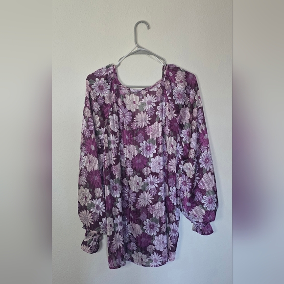 Stem & Vine Purple Floral Sheer Blouse Boho Cottagecore Romantic Top 2X - Picture 3 of 5
